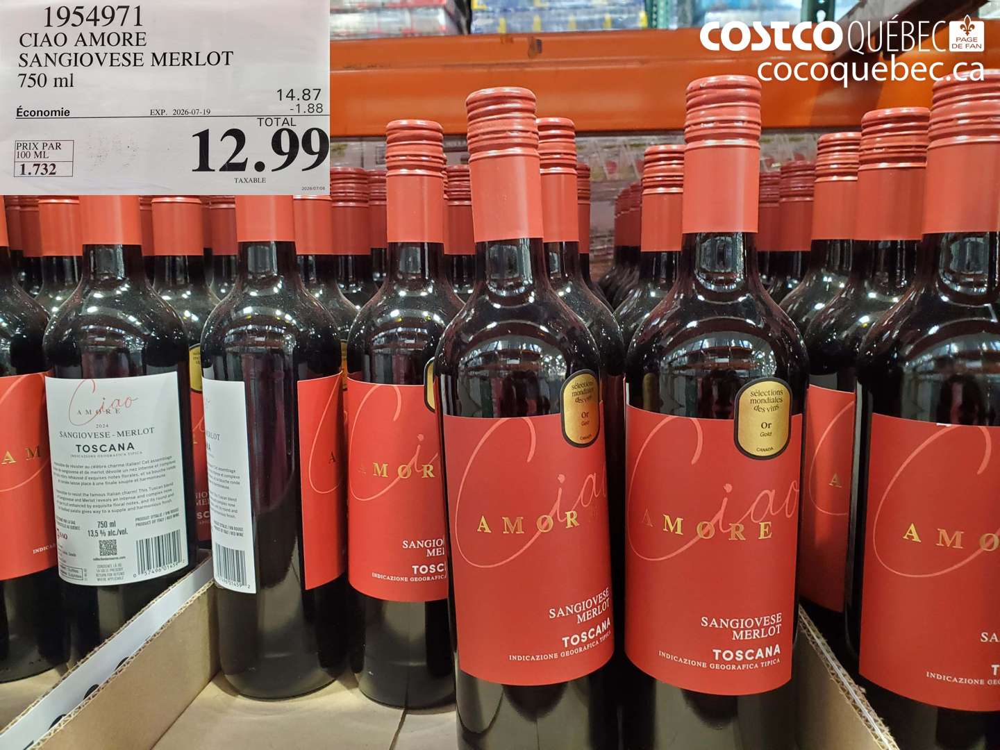 1954971 CIAO AMORE SANGIOVESE MERLOT 750 ML ($1.88 INSTANT SAVINGS EXPIRES ON 2026-07-19) $12.99