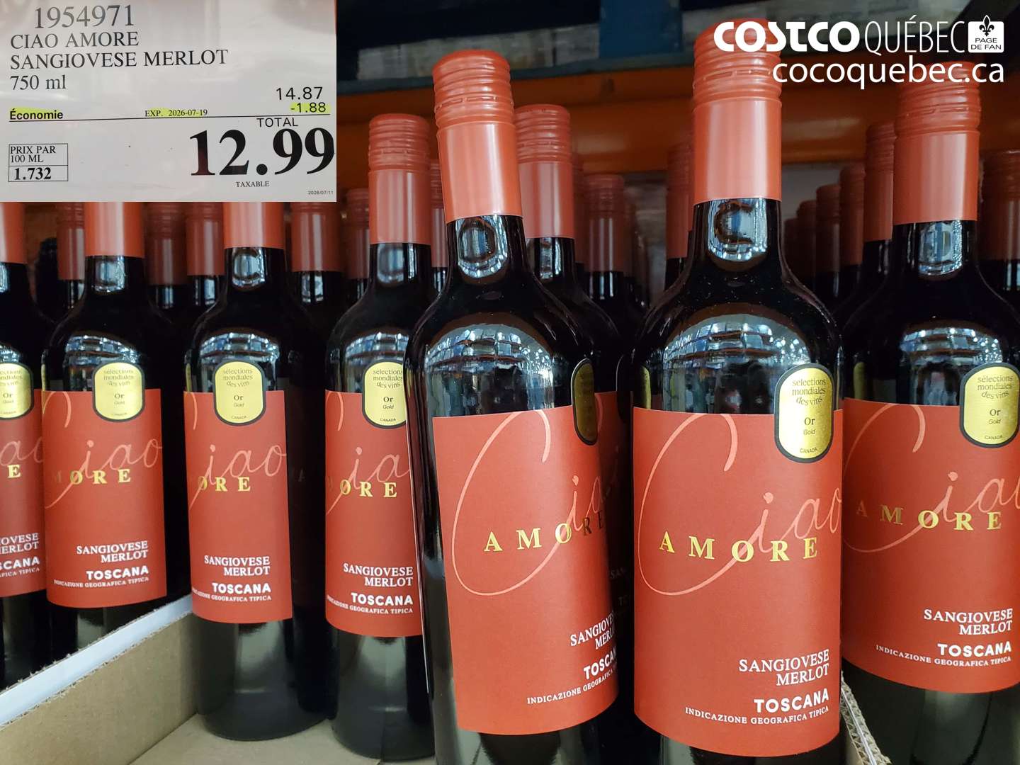 1954971 CIAO AMORE SANGIOVESE MERLOT 750 ML ($1.88 INSTANT SAVINGS EXPIRES ON 2026-07-19) $12.99