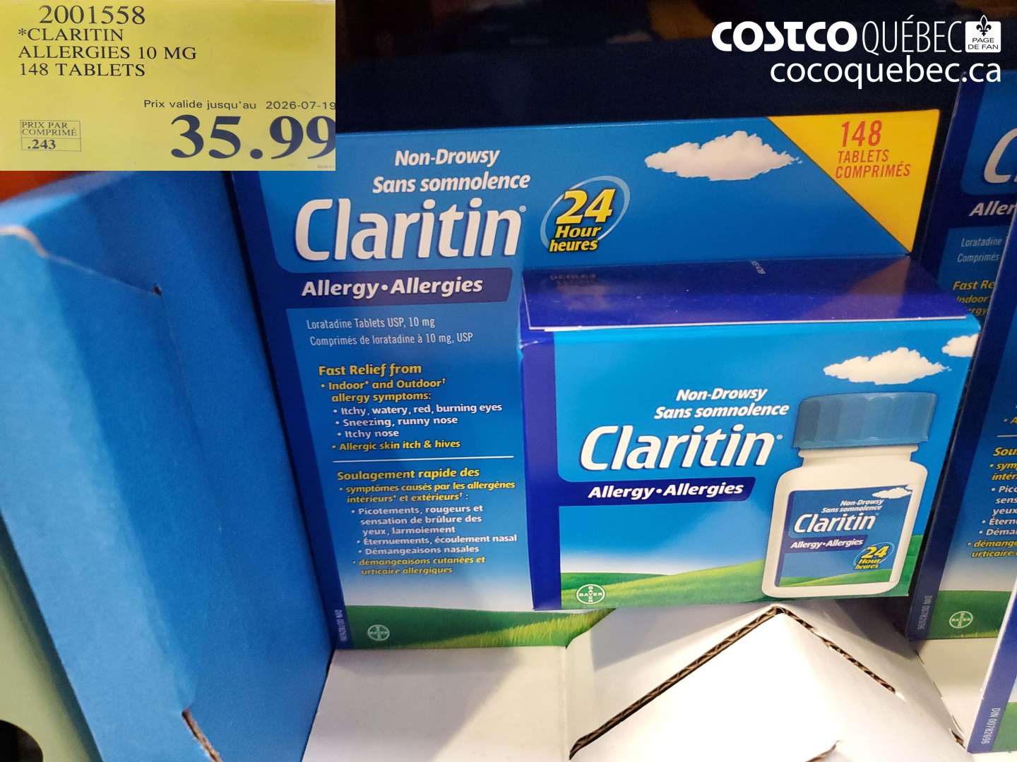 2001558 CLARITIN ALLERGIES 10 MG 148 TABLETS (EXPIRES ON 2026-07-19) $35.99