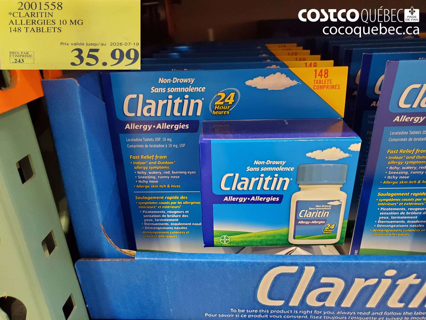 2001558 CLARITIN ALLERGIES 10 MG 148 TABLETS (EXPIRES ON 2026-07-19) $35.99