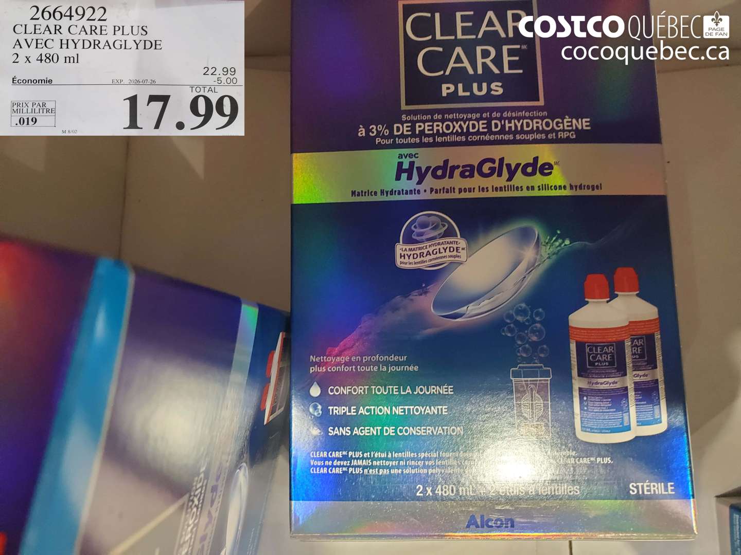 2664922 CLEAR CARE PLUS AVEC HYDRAGLYDE 2 X 480 ML ($5.00 INSTANT SAVINGS EXPIRES ON 2026-07-26) $17.99