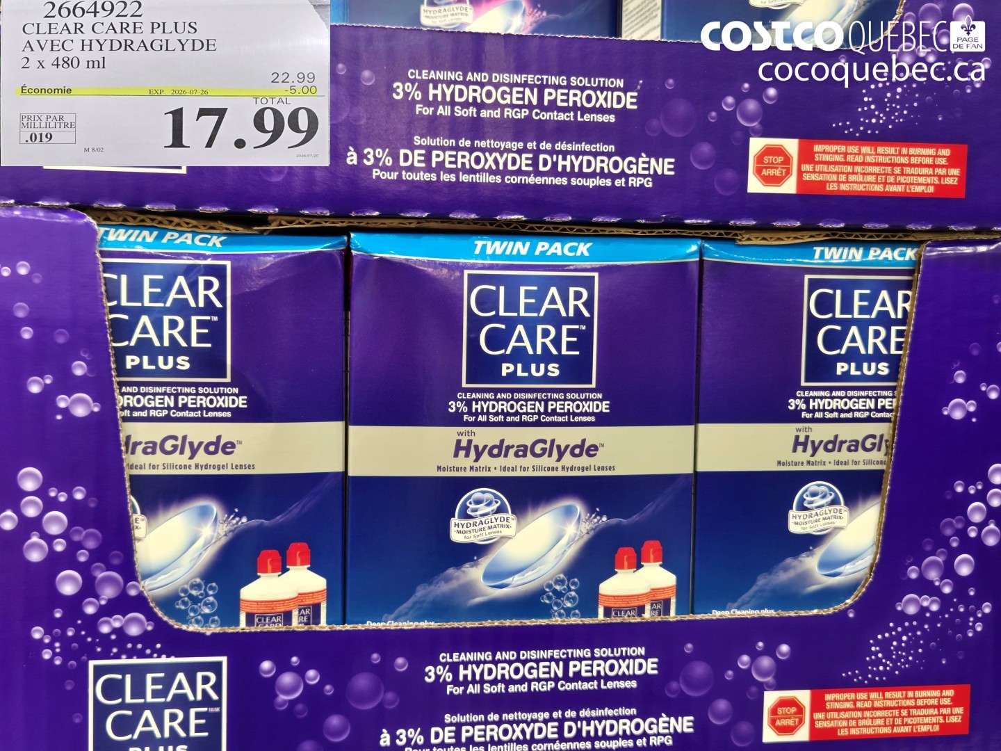 2664922 CLEAR CARE PLUS AVEC HYDRAGLYDE 2 X 480 ML ($5.00 INSTANT SAVINGS EXPIRES ON 2026-07-26) $17.99