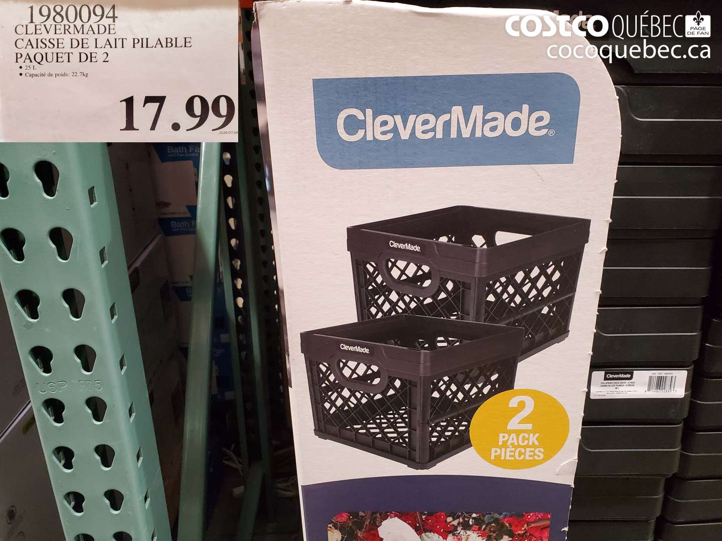 1980094 CLEVERMADE CAISSE DE LAIT PILABLE PAQUET DE 2 $17.99