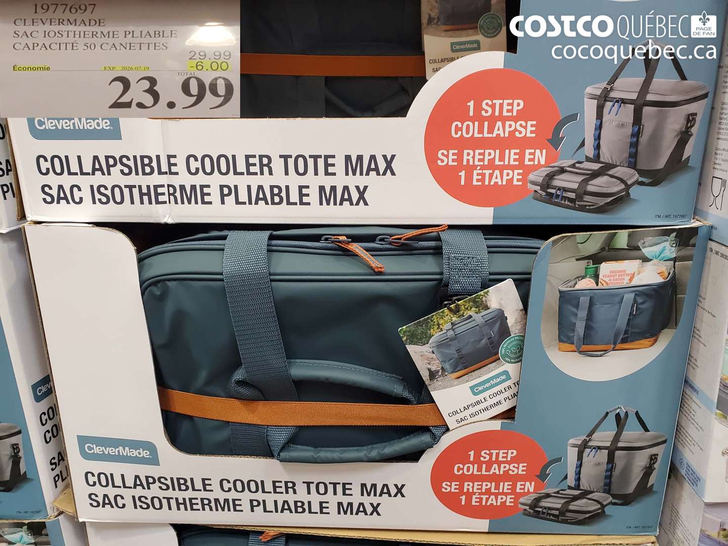 1977697 CLEVERMADE SAC IOSTHERME PLIABLE CAPACITÉ 50 CANETTES ($6.00 INSTANT SAVINGS EXPIRES ON 2026-07-19) $23.99