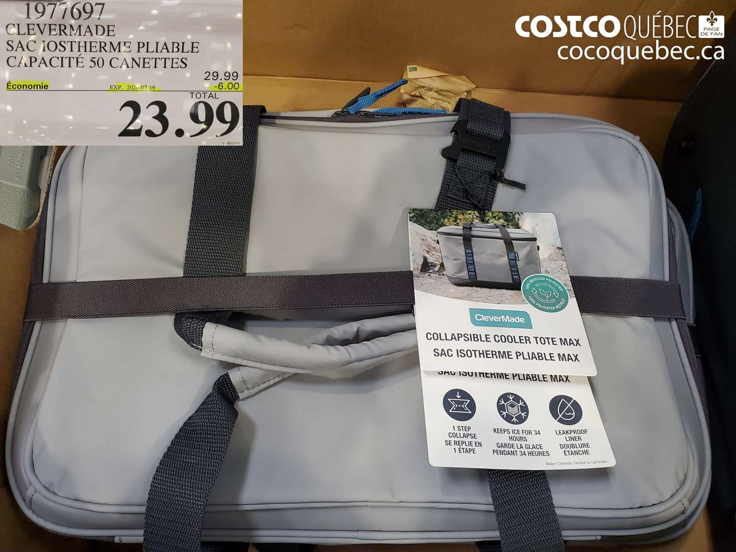 1977697 CLEVERMADE SAC ISOTHERME PLIABLE CAPACITÉ 50 CANETTES ($6.00 INSTANT SAVINGS EXPIRES ON 2026-07-19) $23.99