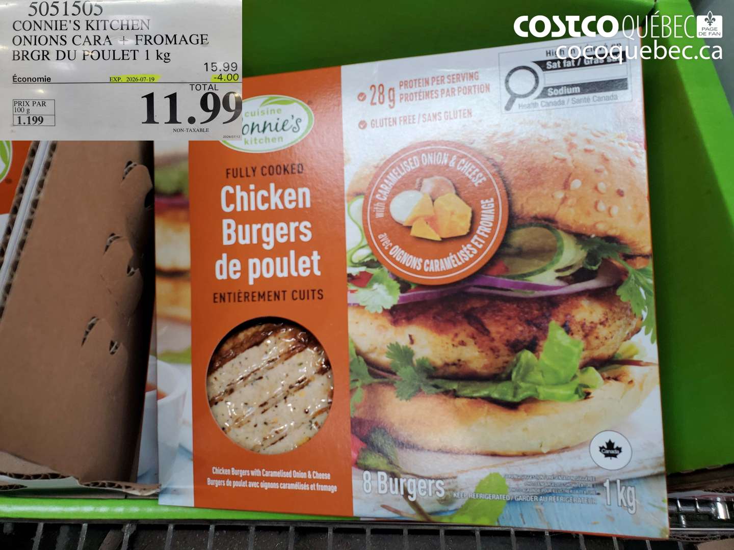 5051505 CONNIE'S KITCHEN ONIONS CARA + FROMAGE BRGR DU POULET 1 KG ($4.00 INSTANT SAVINGS EXPIRES ON 2026-07-19) $11.99