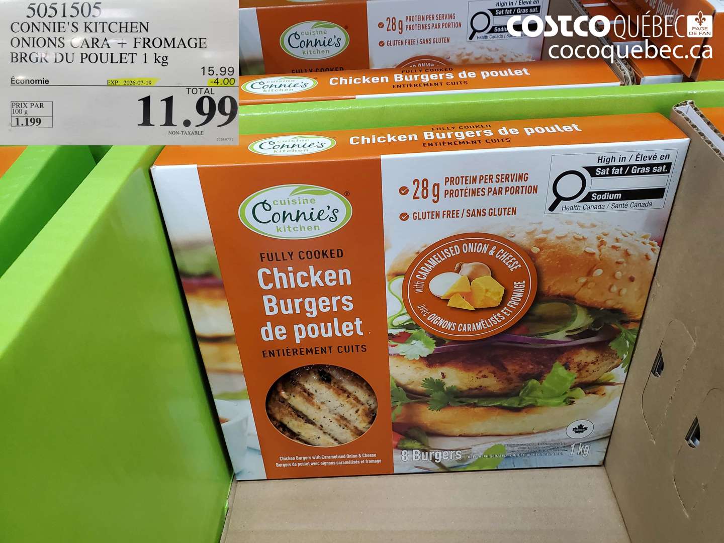 5051505 CONNIE'S KITCHEN ONIONS CARA + FROMAGE BRGR DU POULET 1 KG ($4.00 INSTANT SAVINGS EXPIRES ON 2026-07-19) $11.99