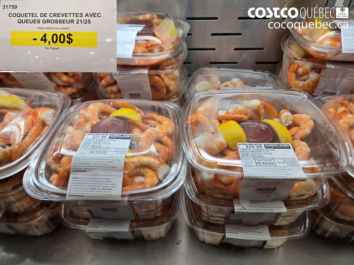 31759 COQUETEL DE CREVETTES AVEC QUEUES GROSSEUR 21/25 ($4.00 INSTANT SAVINGS)