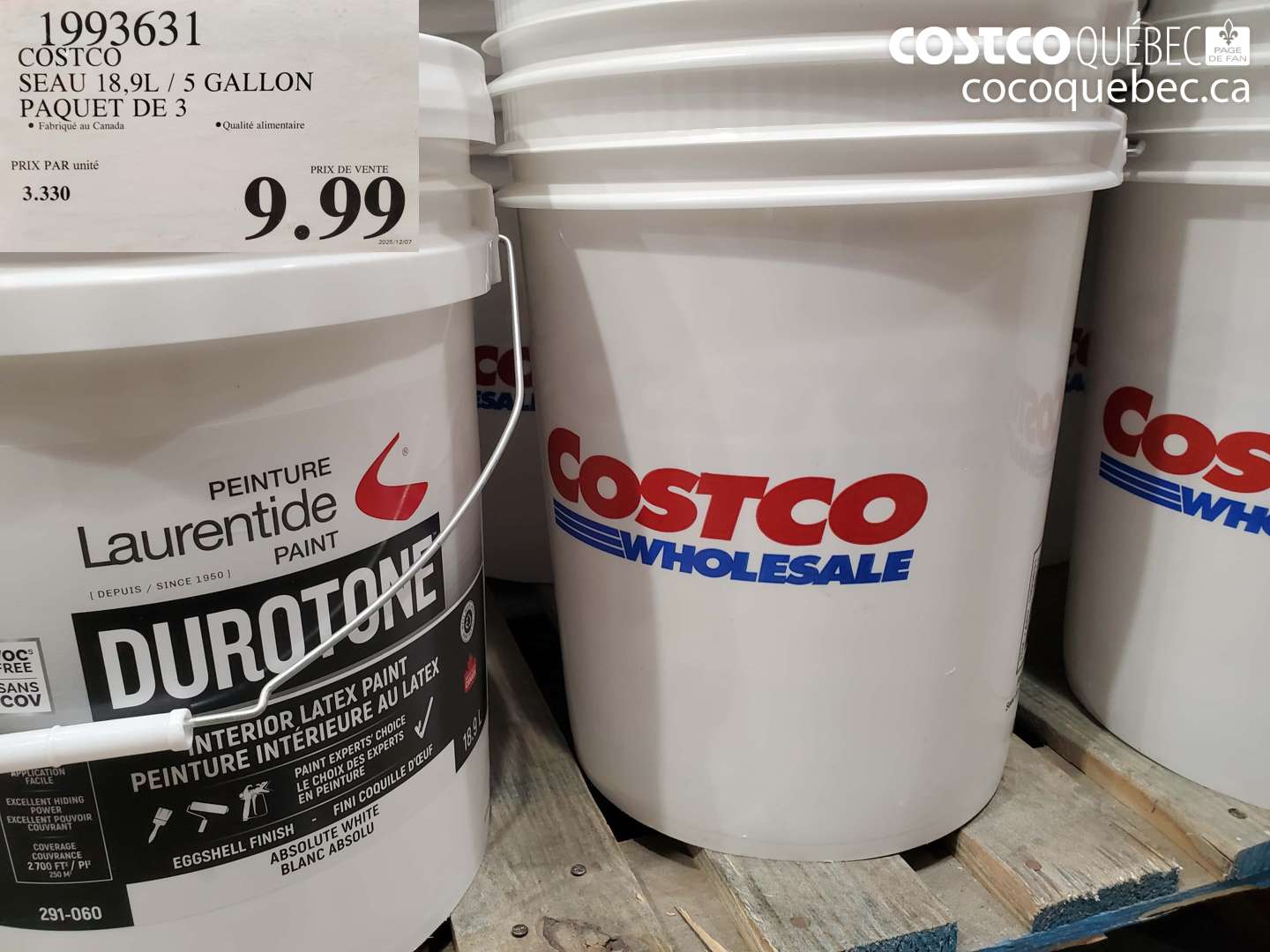 1993631 COSTCO SEAU 18.9L / 5 GALLON PAQUET DE 3 $9.99