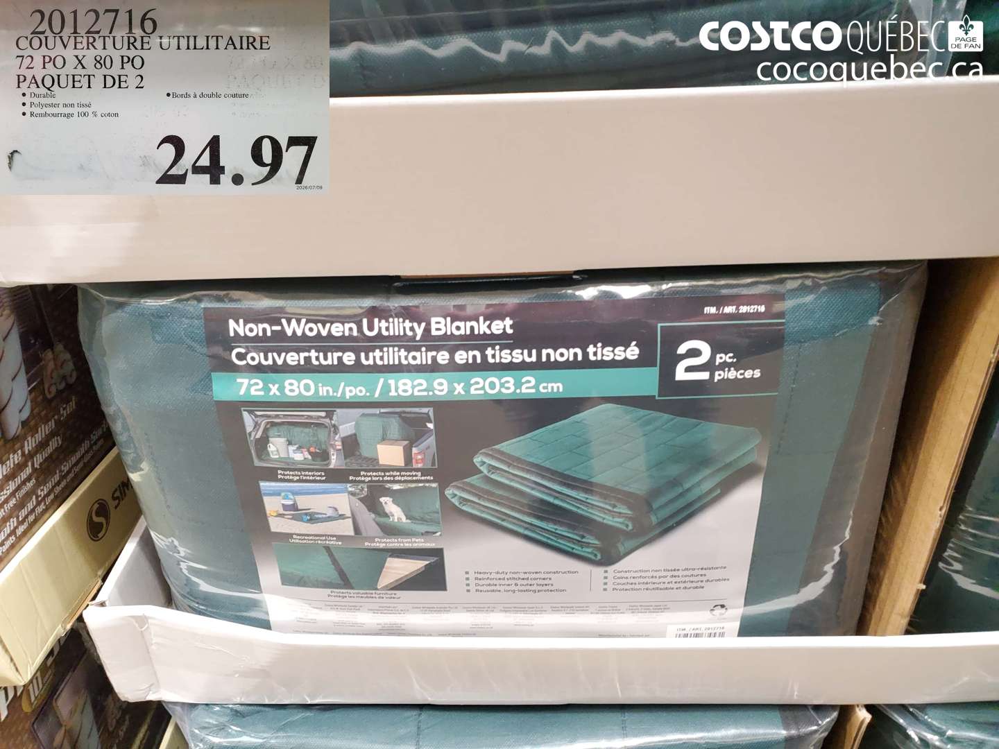 2012716 COUVERTURE UTILITAIRE 72 PO X 80 PO PAQUET DE 2 $24.97