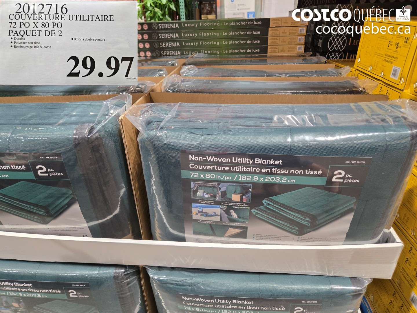 2012716 COUVERTURE UTILITAIRE 72 PO X 80 PO PAQUET DE 2 $29.97