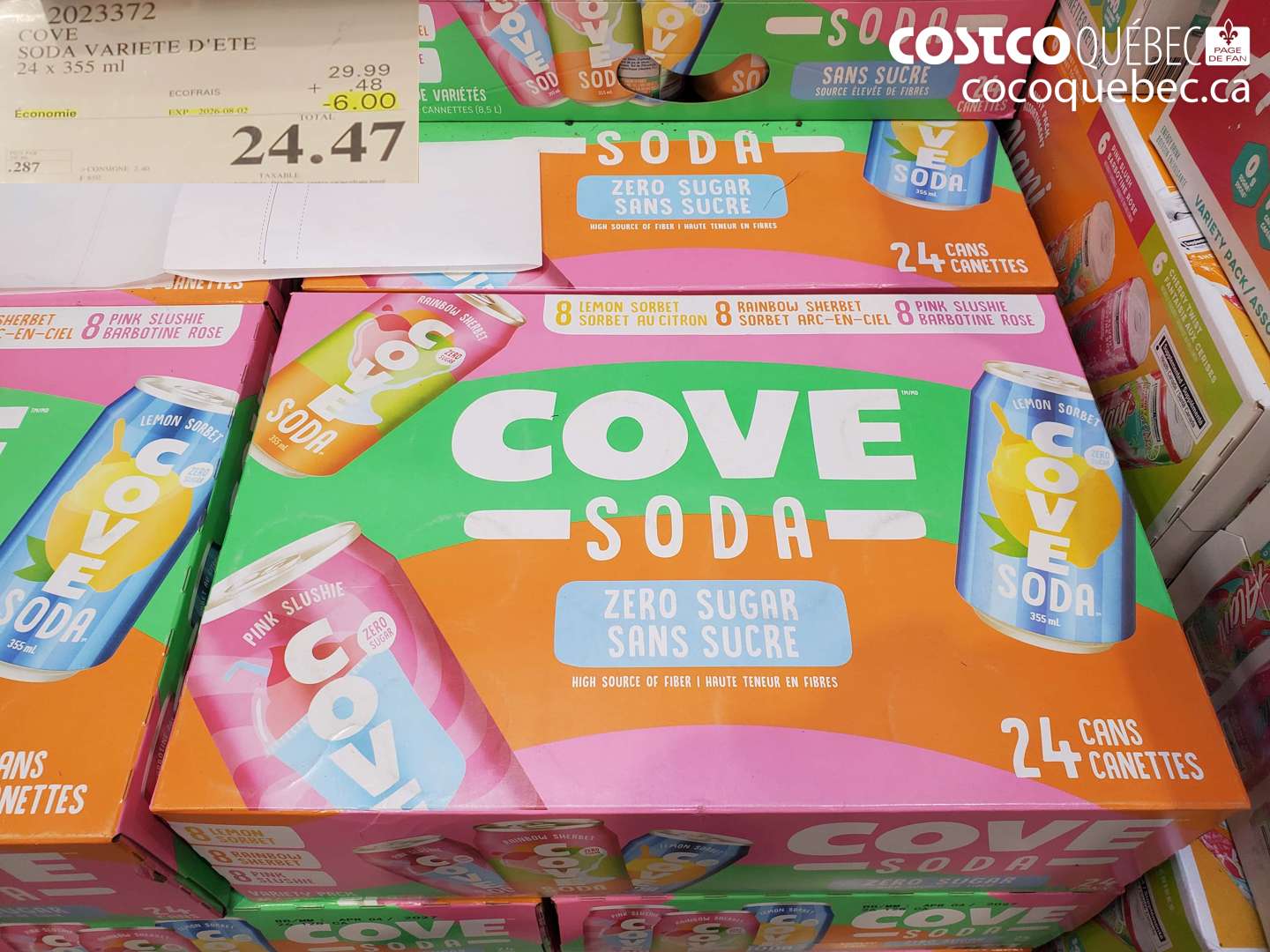 2023372 COVE SODA VARIETE D'ETE 24 X 355 ML ($6.00 INSTANT SAVINGS EXPIRES ON 2026-08-02) $24.47