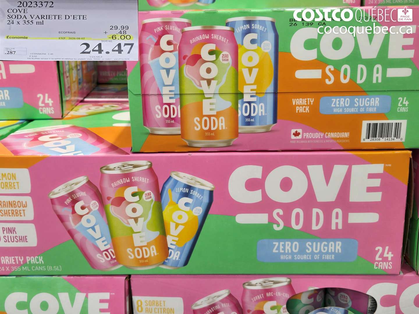 2023372 COVE SODA VARIETE D'ETE 24 X 355 ML ($6.00 INSTANT SAVINGS EXPIRES ON 2026-08-02) $24.47