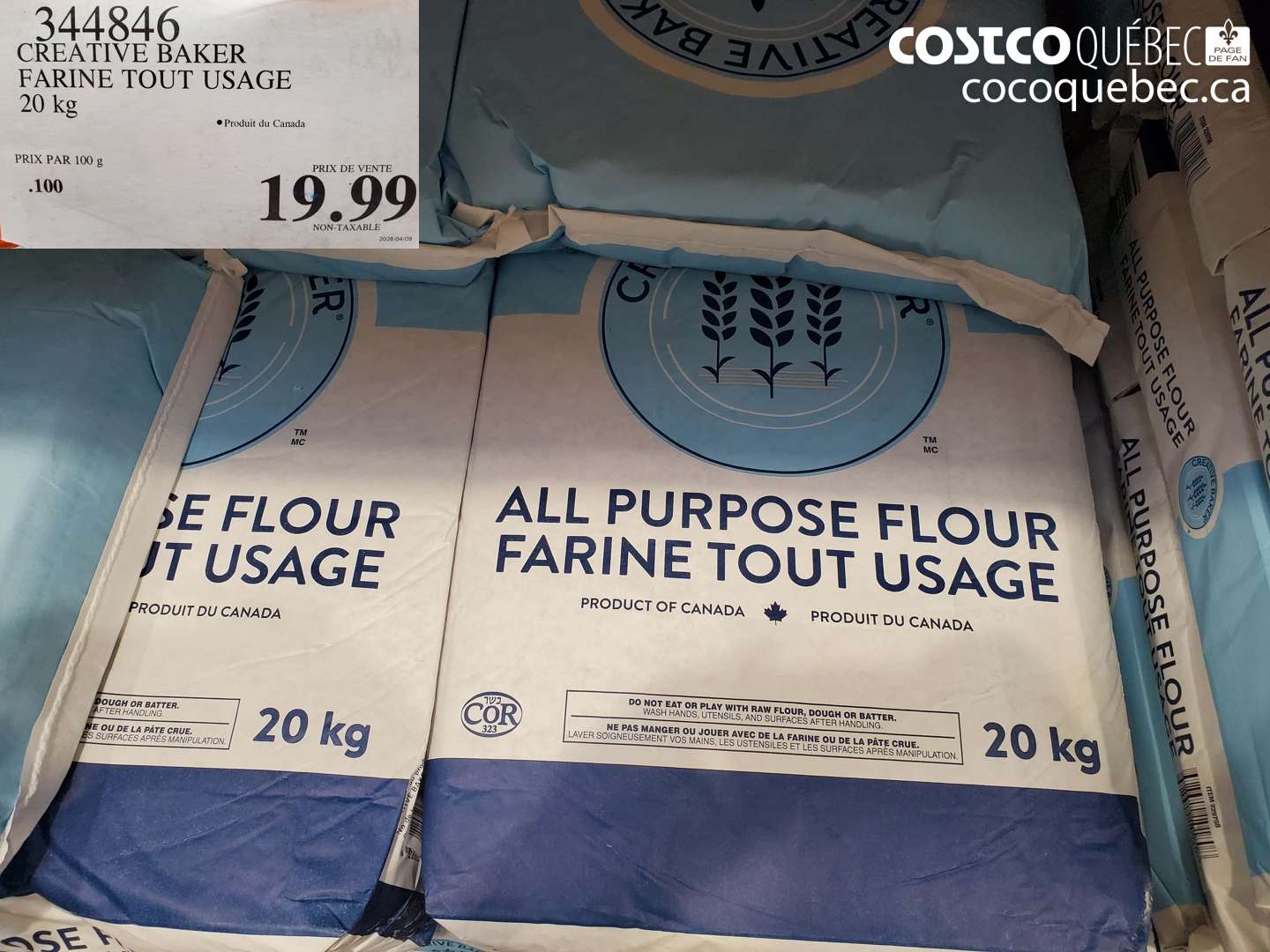 344846 CREATIVE BAKER FARINE TOUT USAGE 20 KG $19.99