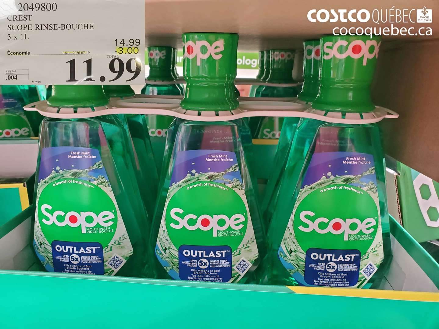 2049800 CREST SCOPE RINSE-BOUCHE 3 X 1L ($3.00 INSTANT SAVINGS EXPIRES ON 2026-07-19) $11.99