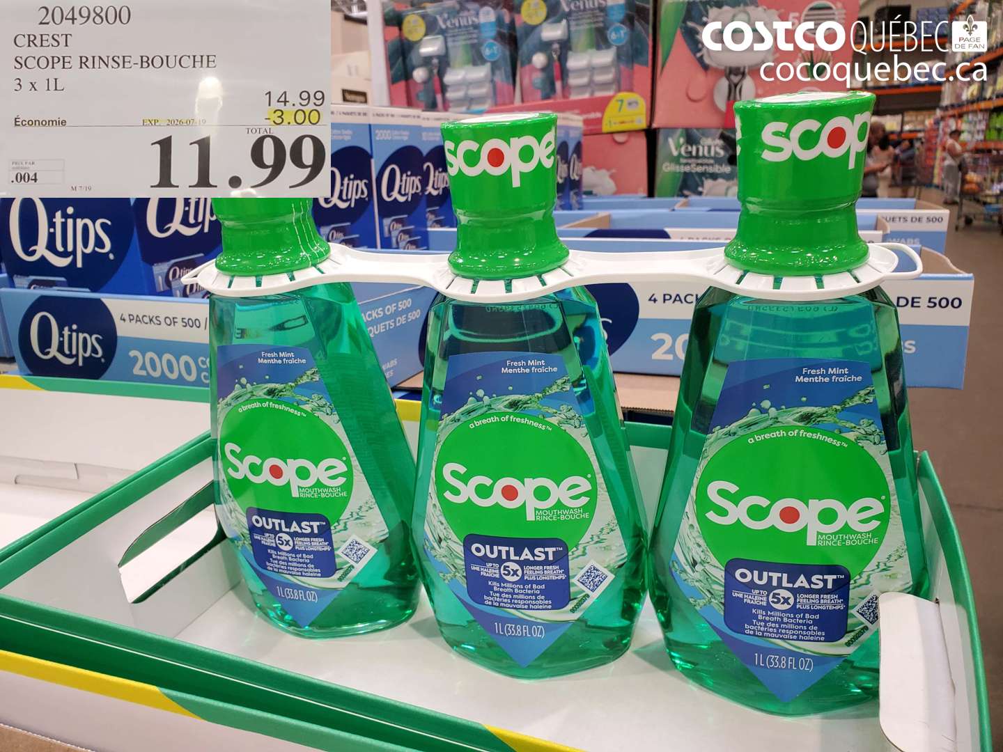 2049800 CREST SCOPE RINSE-BOUCHE 3 X 1L ($3.00 INSTANT SAVINGS EXPIRES ON 2026-07-19) $11.99