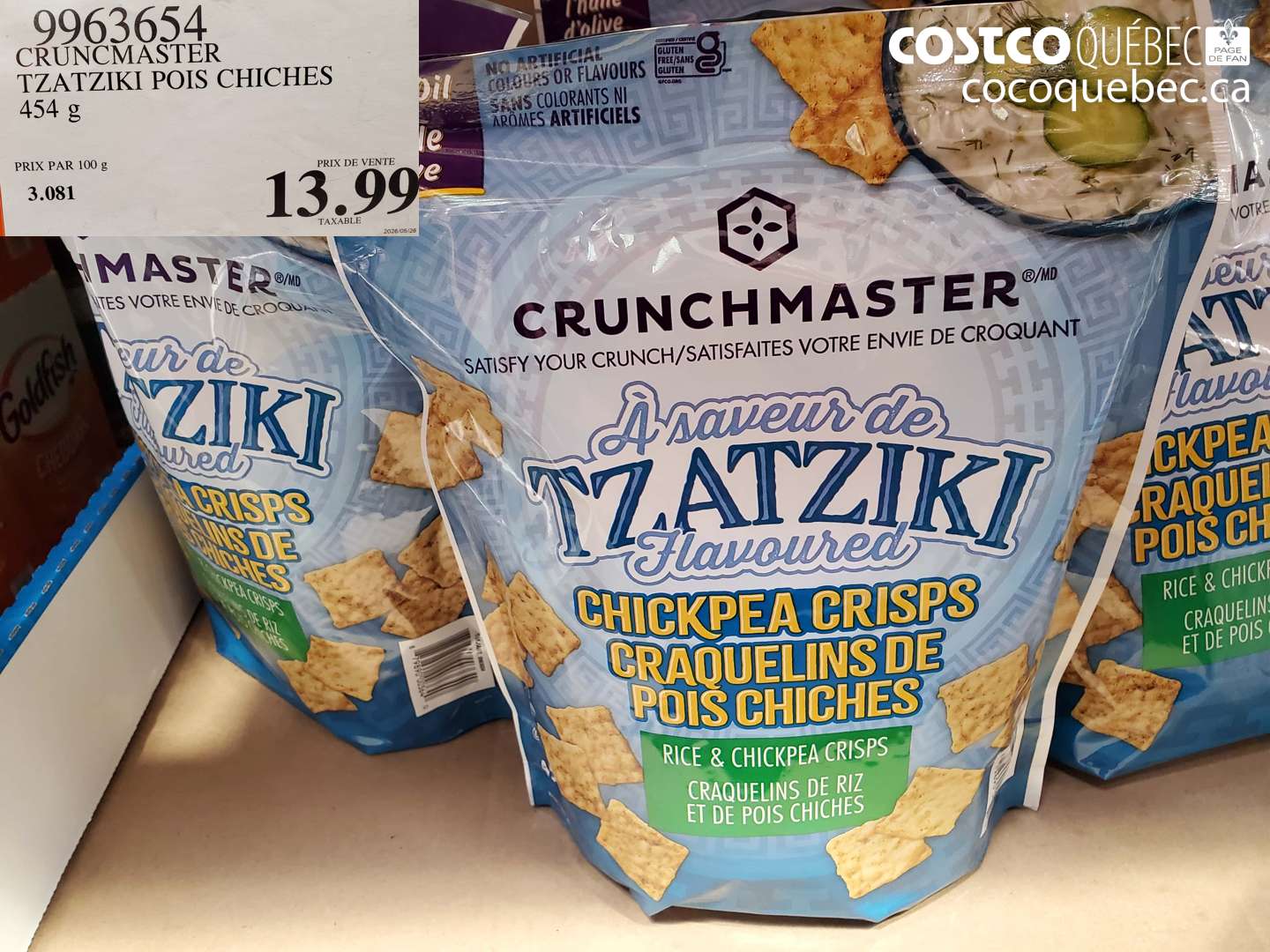 9963654 CRUNCMASTER TZATZIKI POIS CHICHES 454 G $13.99