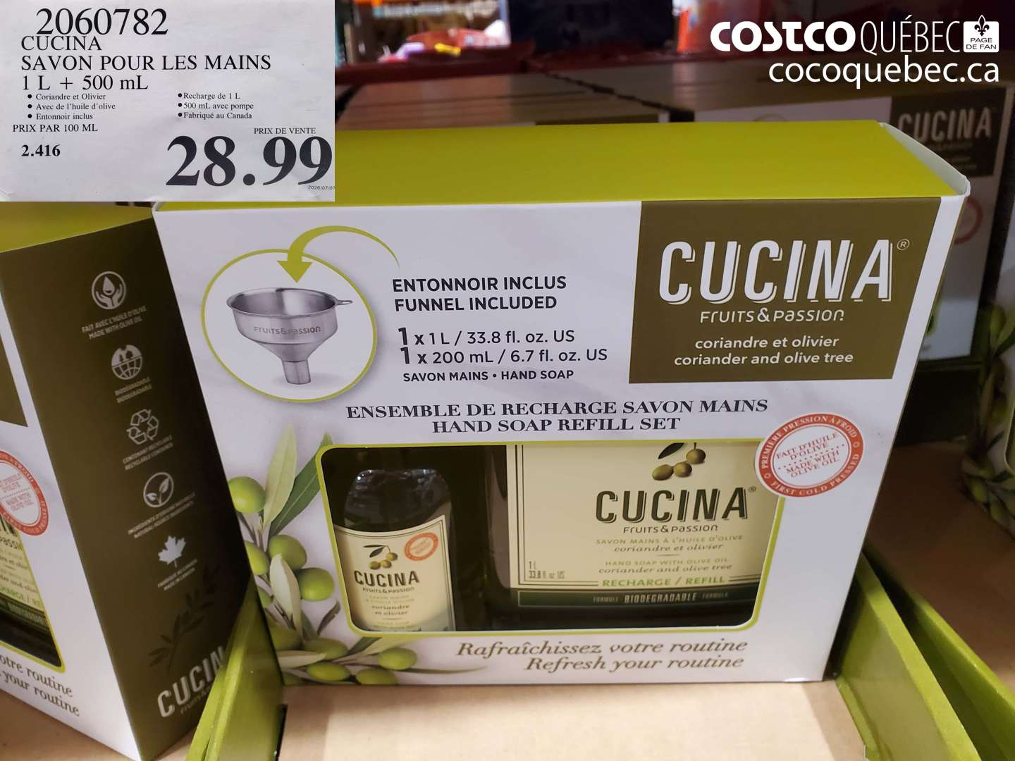 2060782 CUCINA SAVON POUR LES MAINS 1 L + 500 ML $28.99