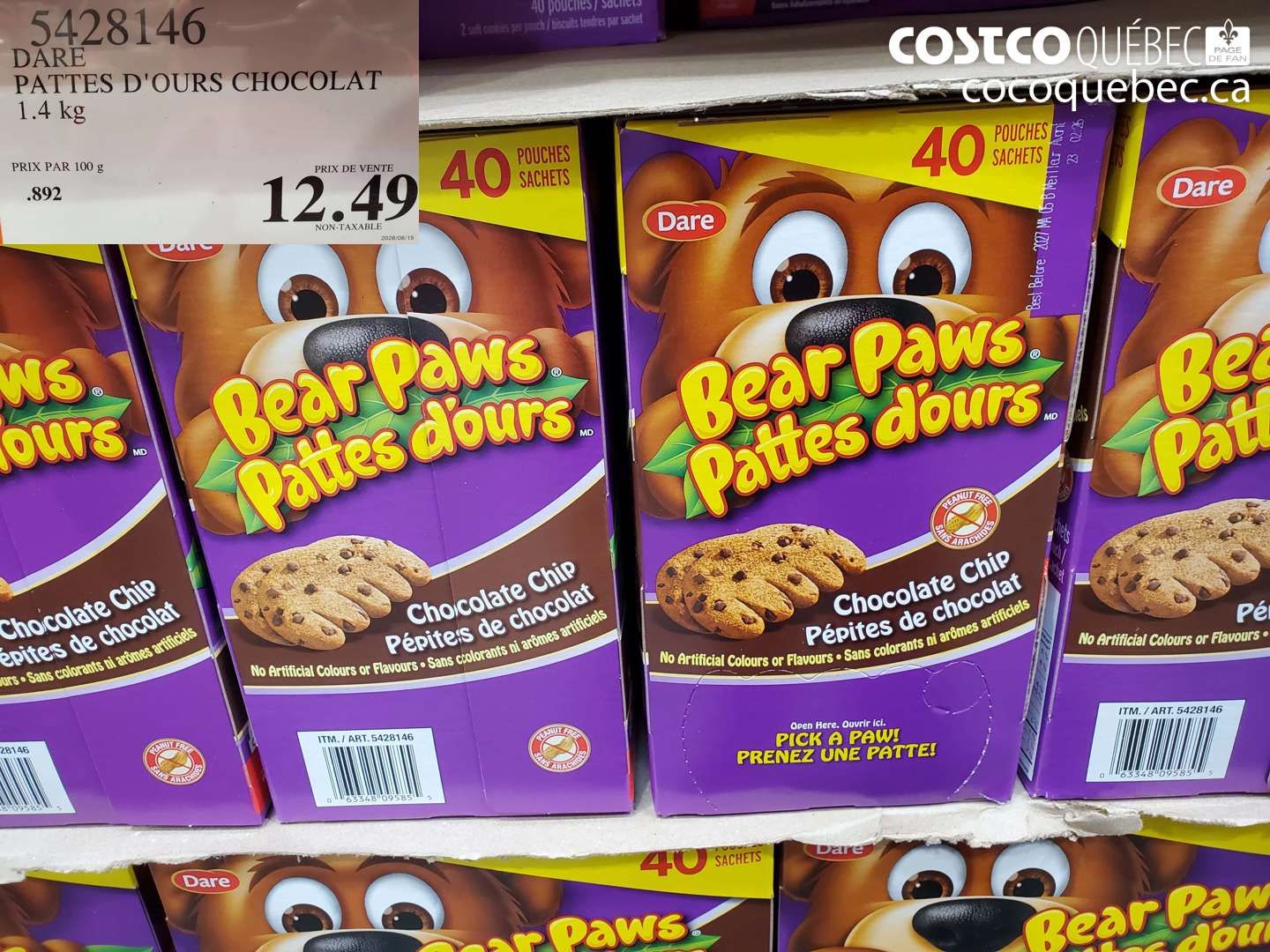 5428146 DARE PATTES D'OURS CHOCOLAT 1.4 KG $12.49