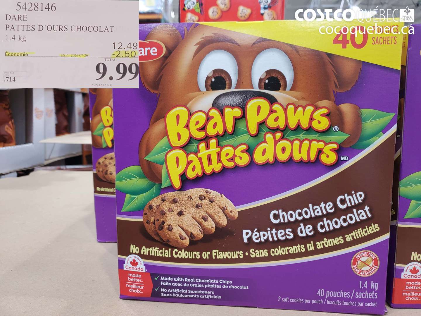 5428146 DARE PATTES D'OURS CHOCOLAT 1.4 KG ($2.50 INSTANT SAVINGS EXPIRES ON 2026-07-26) $9.99