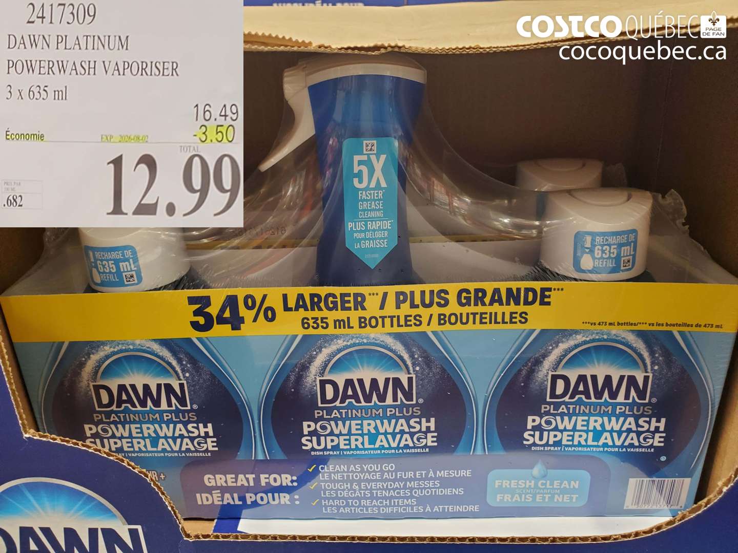 2417309 DAWN PLATINUM POWERWASH VAPORISER 3 X 635 ML ($3.50 INSTANT SAVINGS EXPIRES ON 2025-08-02) $12.99