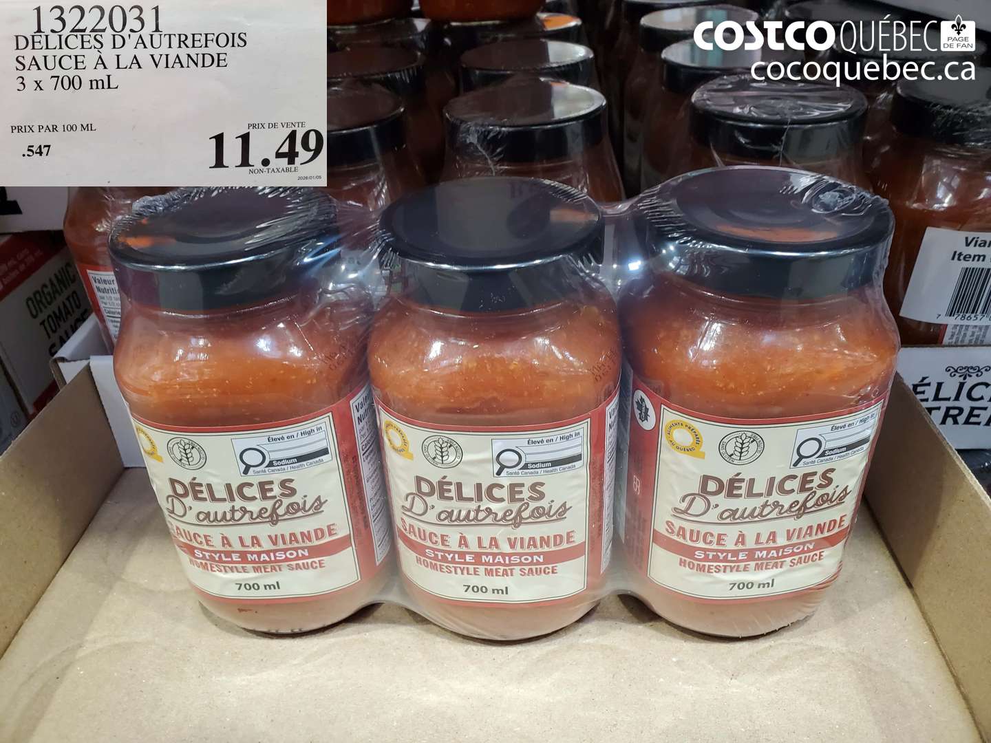 1322031 DELICES D'AUTREFOIS SAUCE À LA VIANDE 3 X 700 ML $11.49