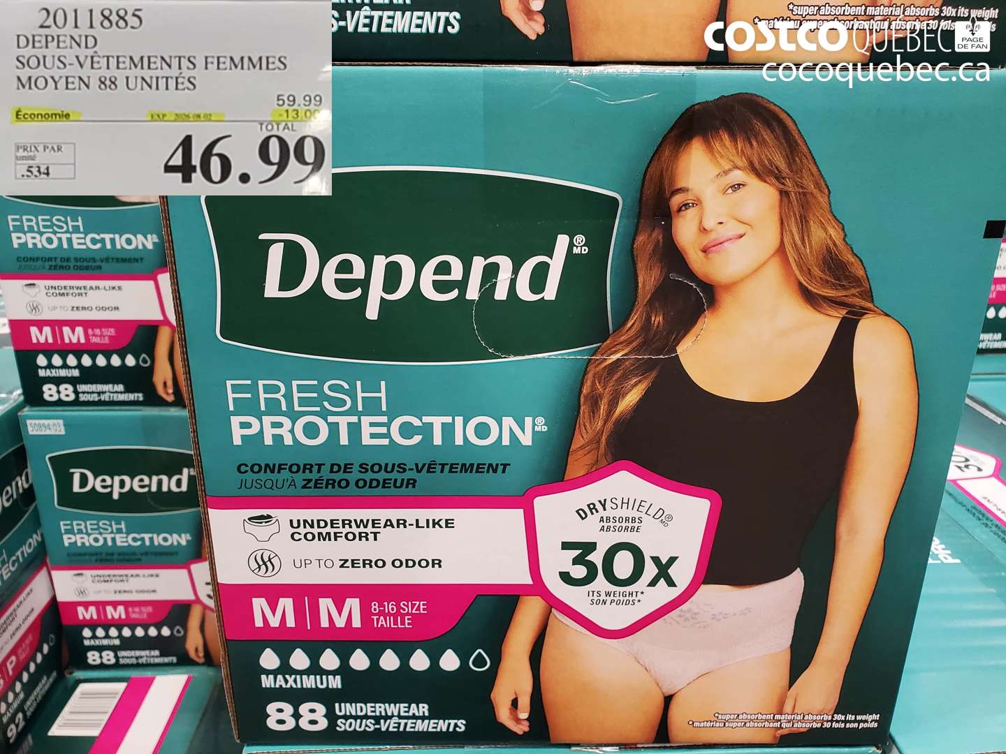 2011885 DEPEND SOUS-VÊTEMENTS FEMMES MOYEN 88 UNITÉS ($13.00 INSTANT SAVINGS) $46.99