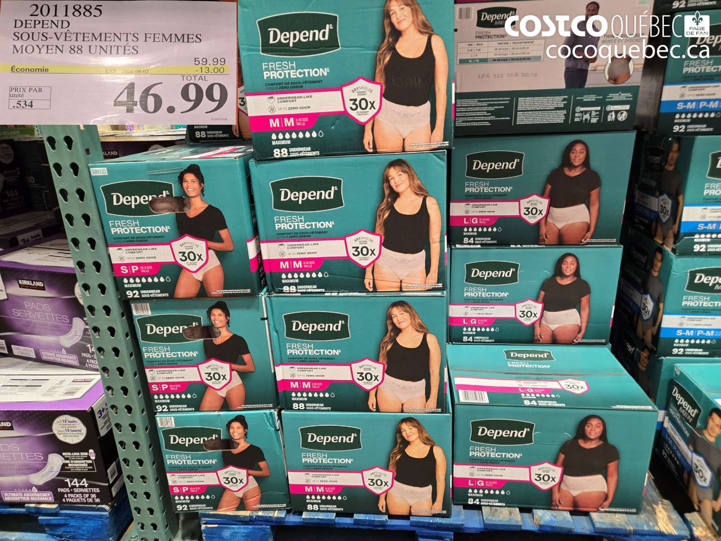 2011885 DEPEND SOUS-VÊTEMENTS FEMMES MOYEN 88 UNITÉS ($13.00 INSTANT SAVINGS EXPIRES ON 2026-08-02) $46.99