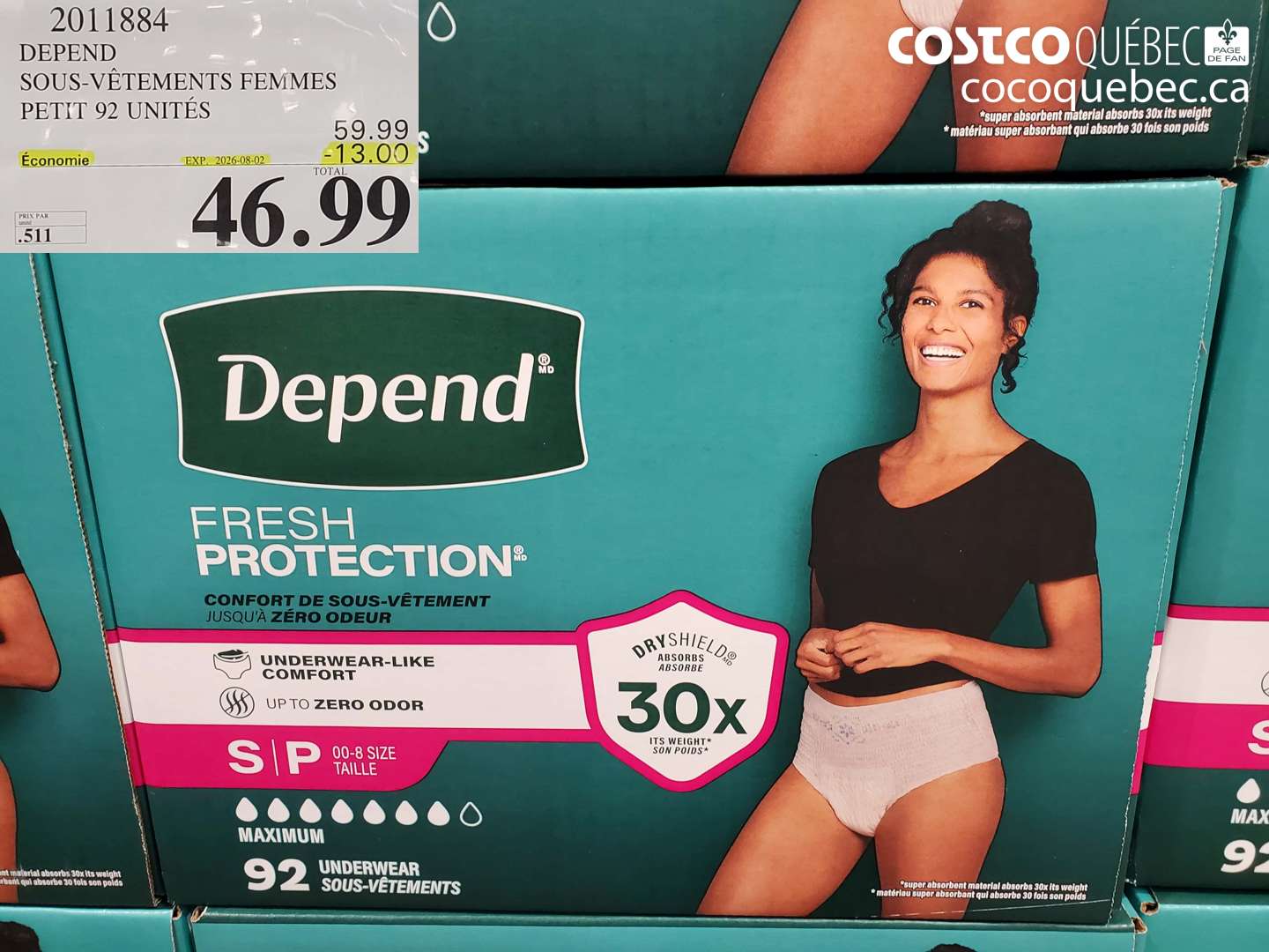 2011884 DEPEND SOUS-VÊTEMENTS FEMMES PETIT 92 UNITÉS ($13.00 INSTANT SAVINGS EXPIRES ON 2026-08-02) $46.99