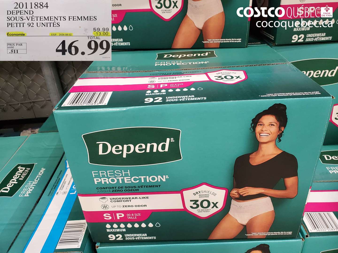 2011884 DEPEND SOUS-VÊTEMENTS FEMMES PETIT 92 UNITÉS ($13.00 INSTANT SAVINGS EXPIRES ON 2026-08-02) $46.99