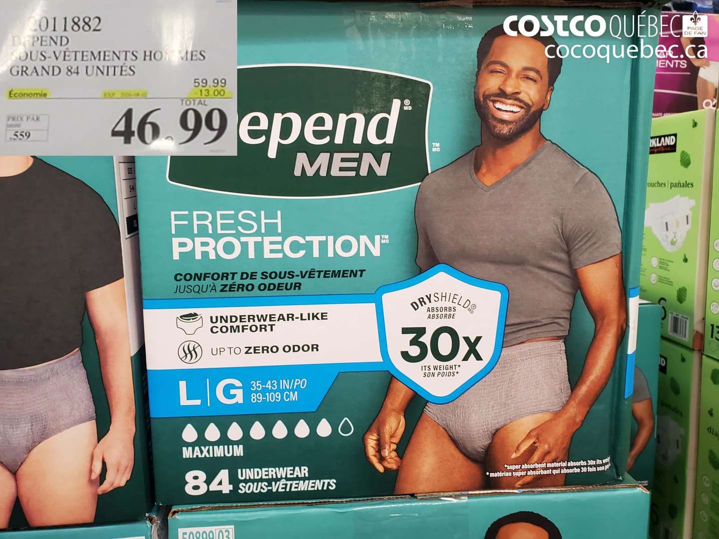 11882 DEPEND SOUS-VÊTEMENTS HOMMES GRAND 84 UNITÉS ($13.00 INSTANT SAVINGS EXPIRES ON 2026-08-02) $46.99