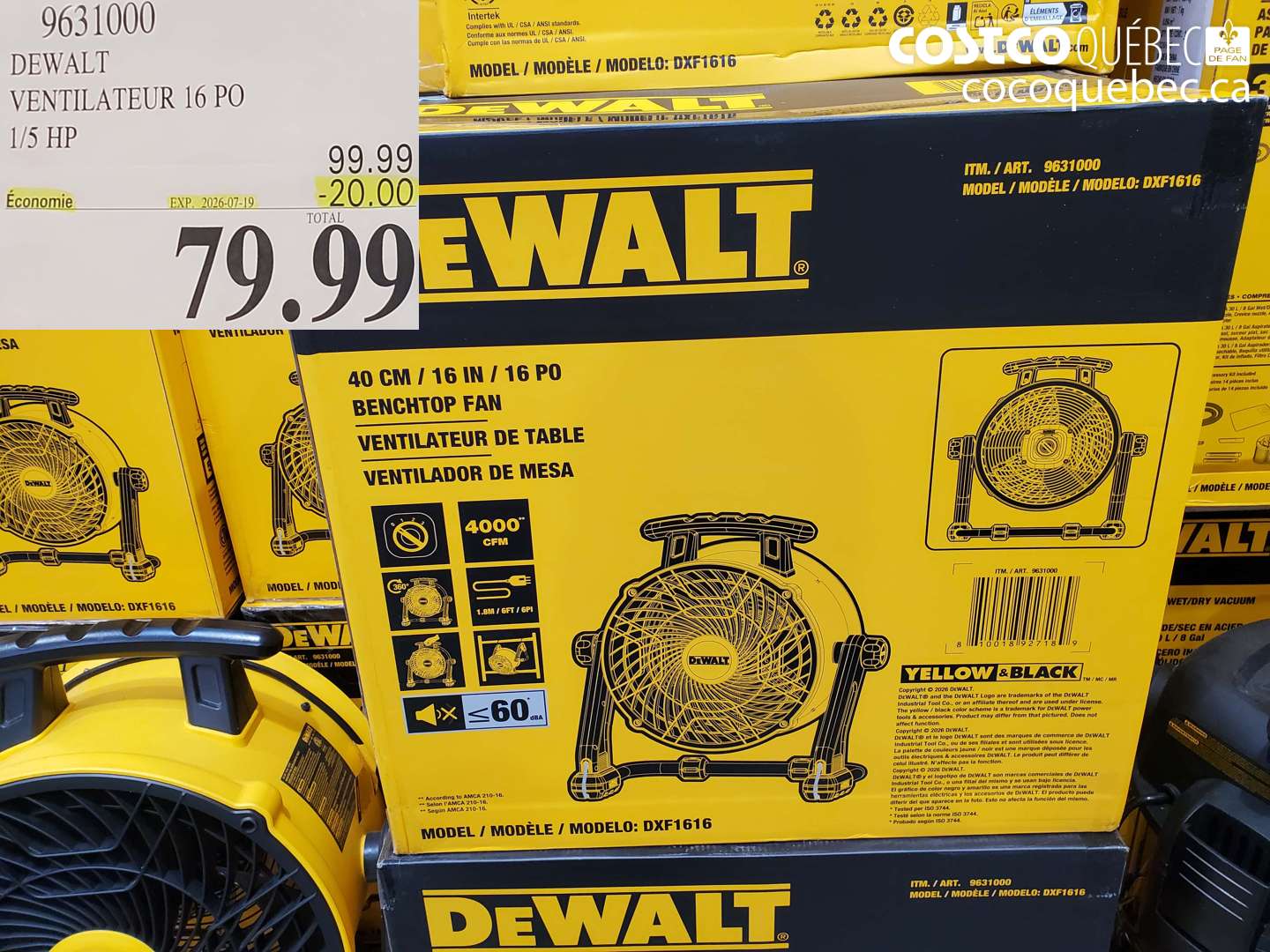 9631000 DEWALT VENTILATEUR 16 PO 1/5 HP ($20.00 INSTANT SAVINGS EXPIRES ON 2026-07-19) $79.99