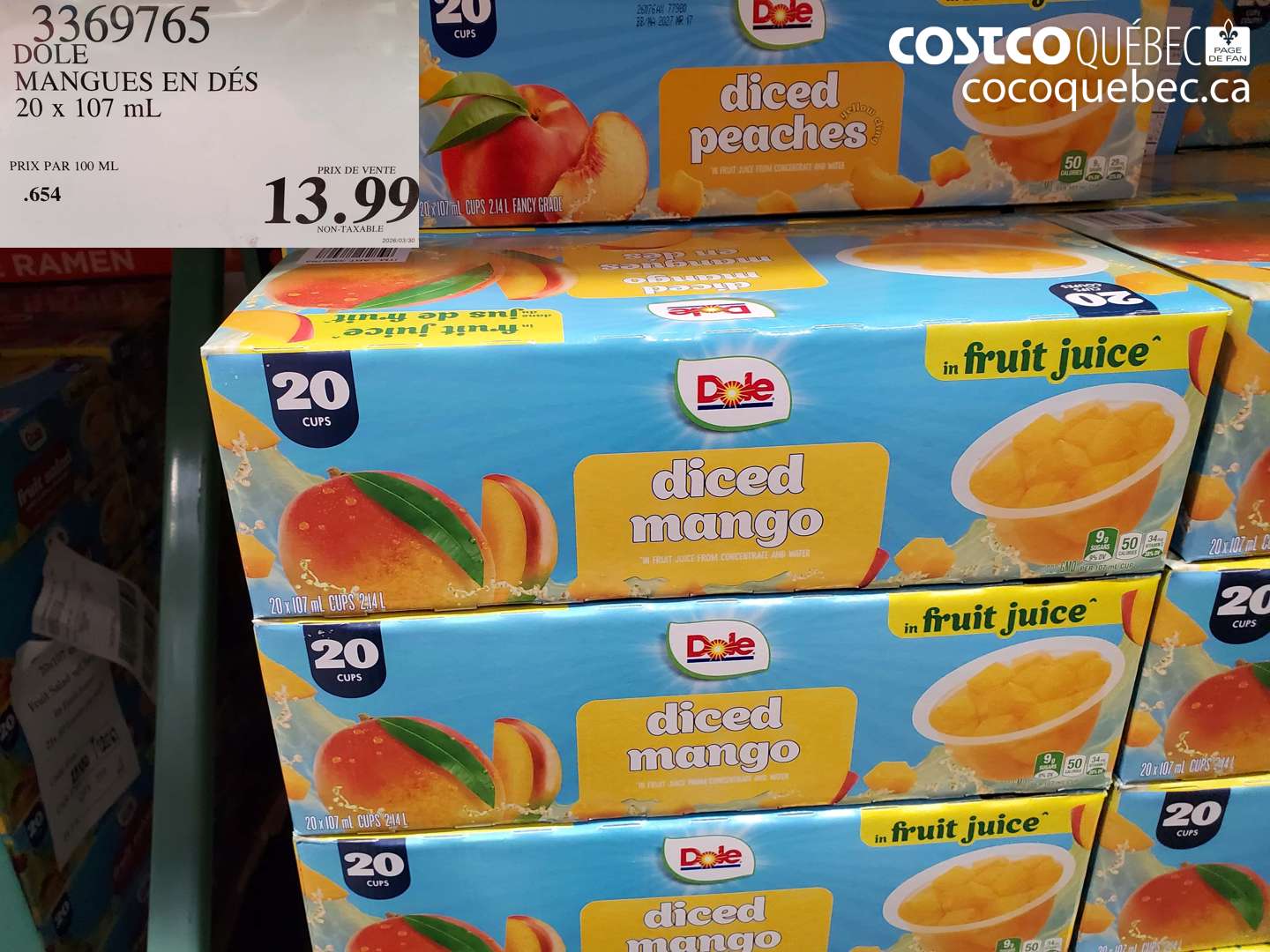 3369765 DOLE MANGUES EN DÉS 20 X 107 ML $13.99