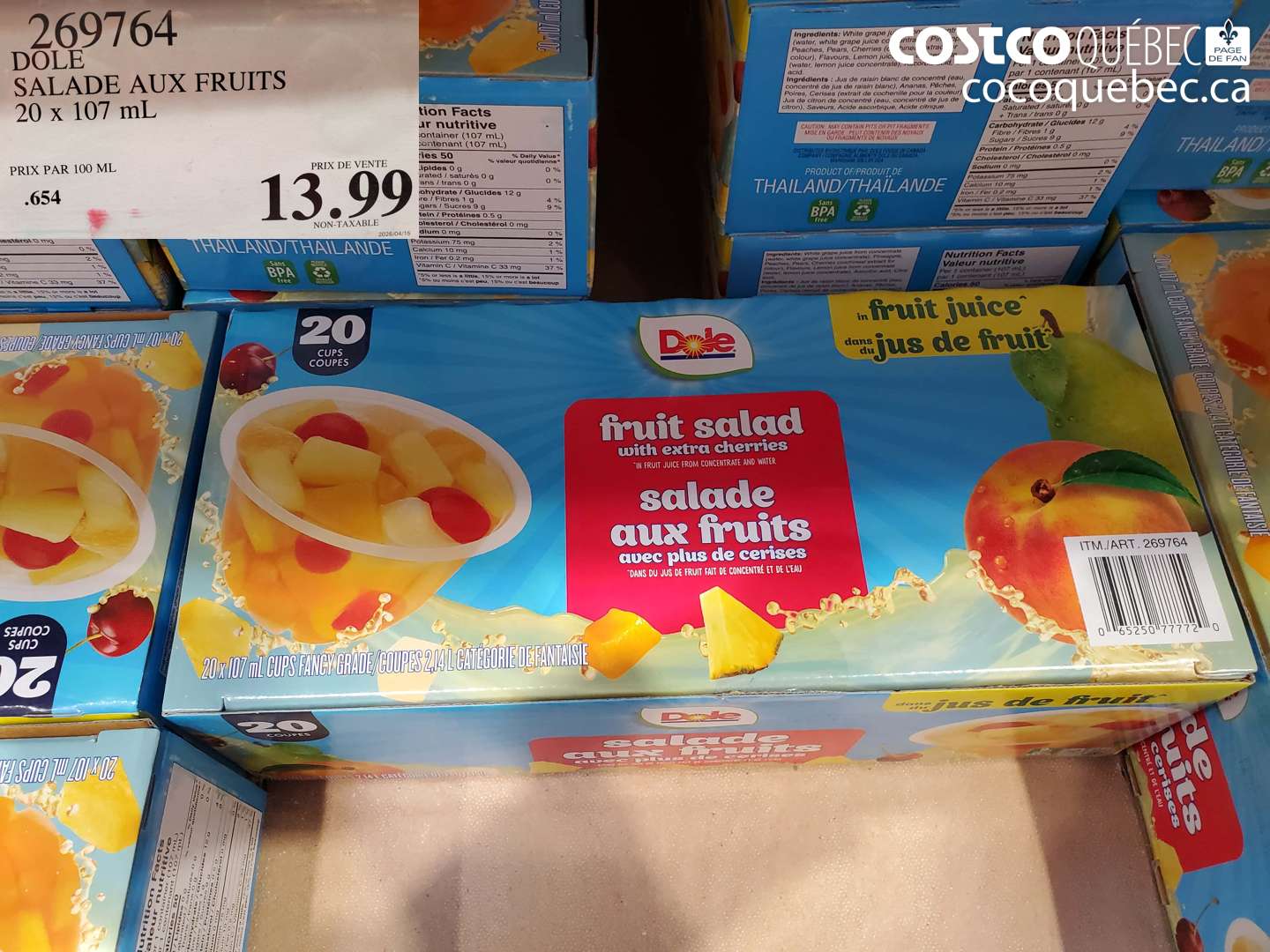 269764 DOLE SALADE AUX FRUITS 20 X 107 ML $13.99