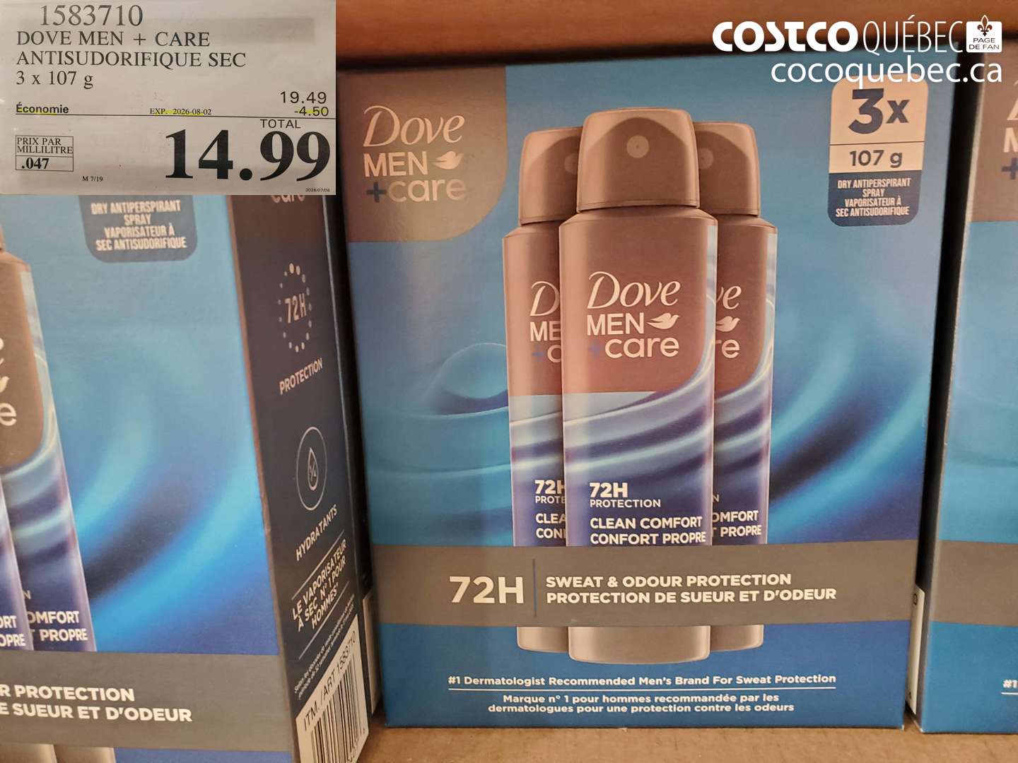 1583710 DOVE MEN + CARE ANTISUDORIFIQUE SEC 3 X 107 G ($4.50 INSTANT SAVINGS EXPIRES ON 2026-08-02) $14.99