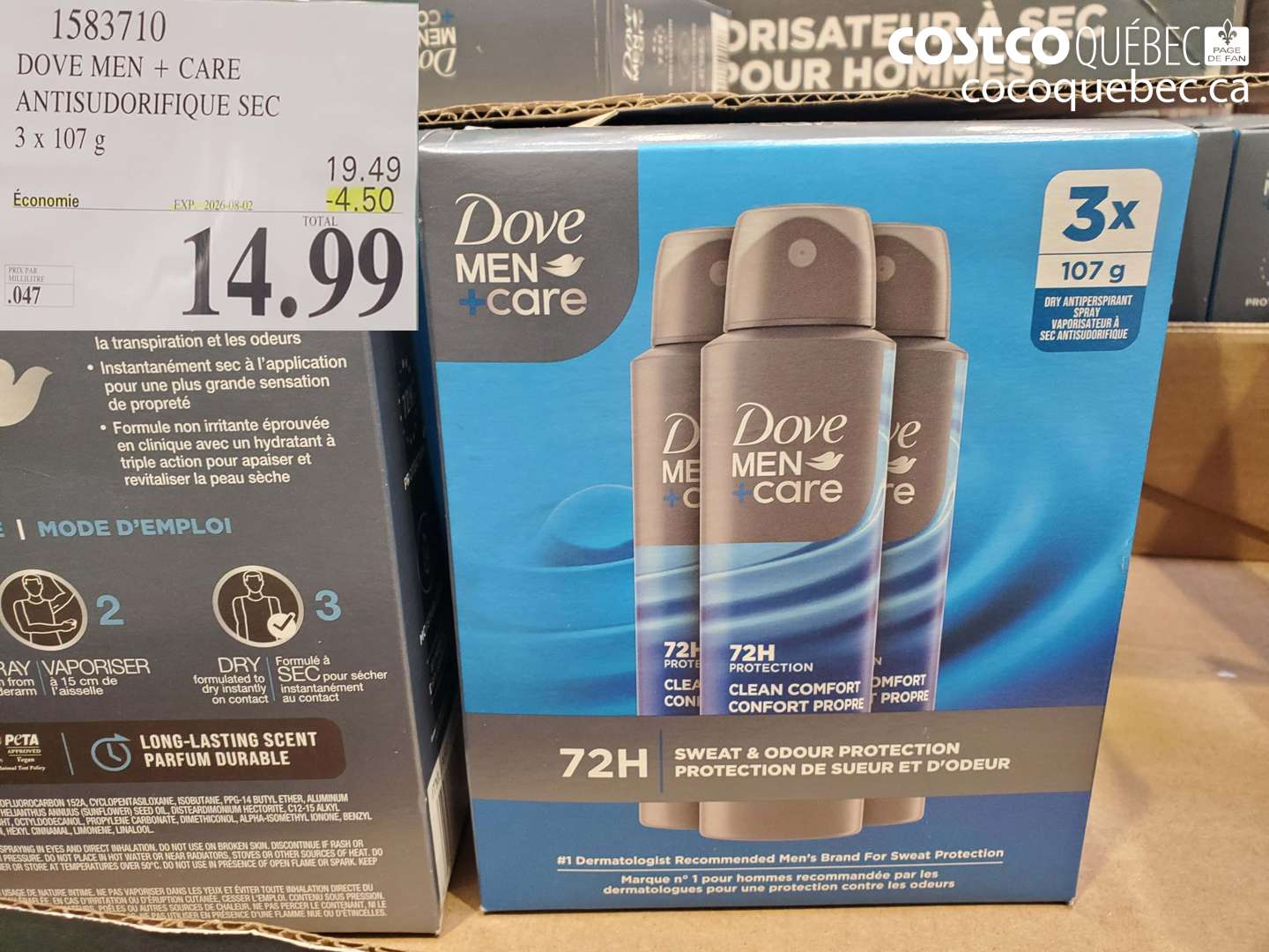 1583710 DOVE MEN + CARE ANTISUDORIFIQUE SEC 3 X 107 G ($4.50 INSTANT SAVINGS EXPIRES ON 2026-08-02) $14.99