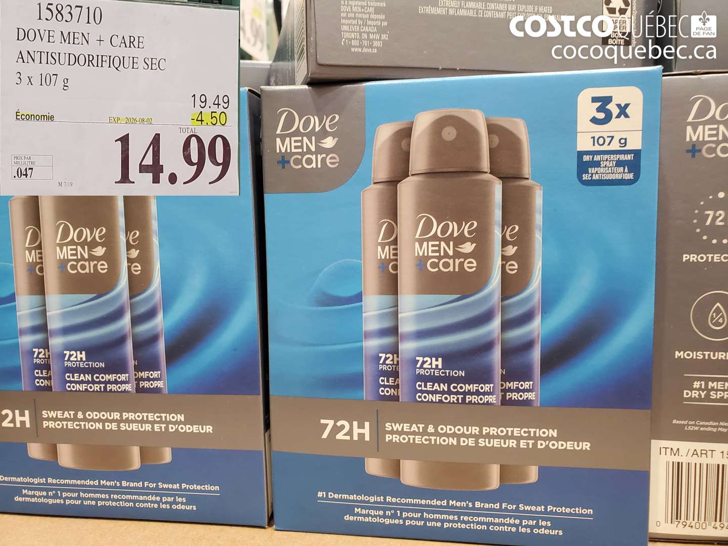 1583710 DOVE MEN + CARE ANTISUDORIFIQUE SEC 3 X 107 g ($4.50 INSTANT SAVINGS EXPIRES ON 2026-08-02) $14.99