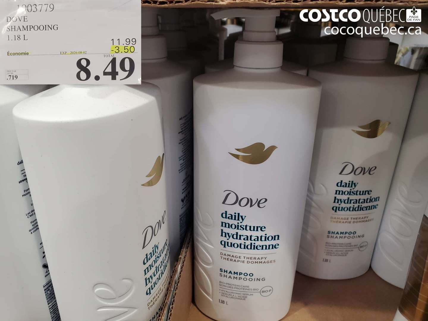 1003779 DOVE SHAMPOOING 1.18 L ($3.50 INSTANT SAVINGS EXPIRES ON 2026-08-02) $8.49