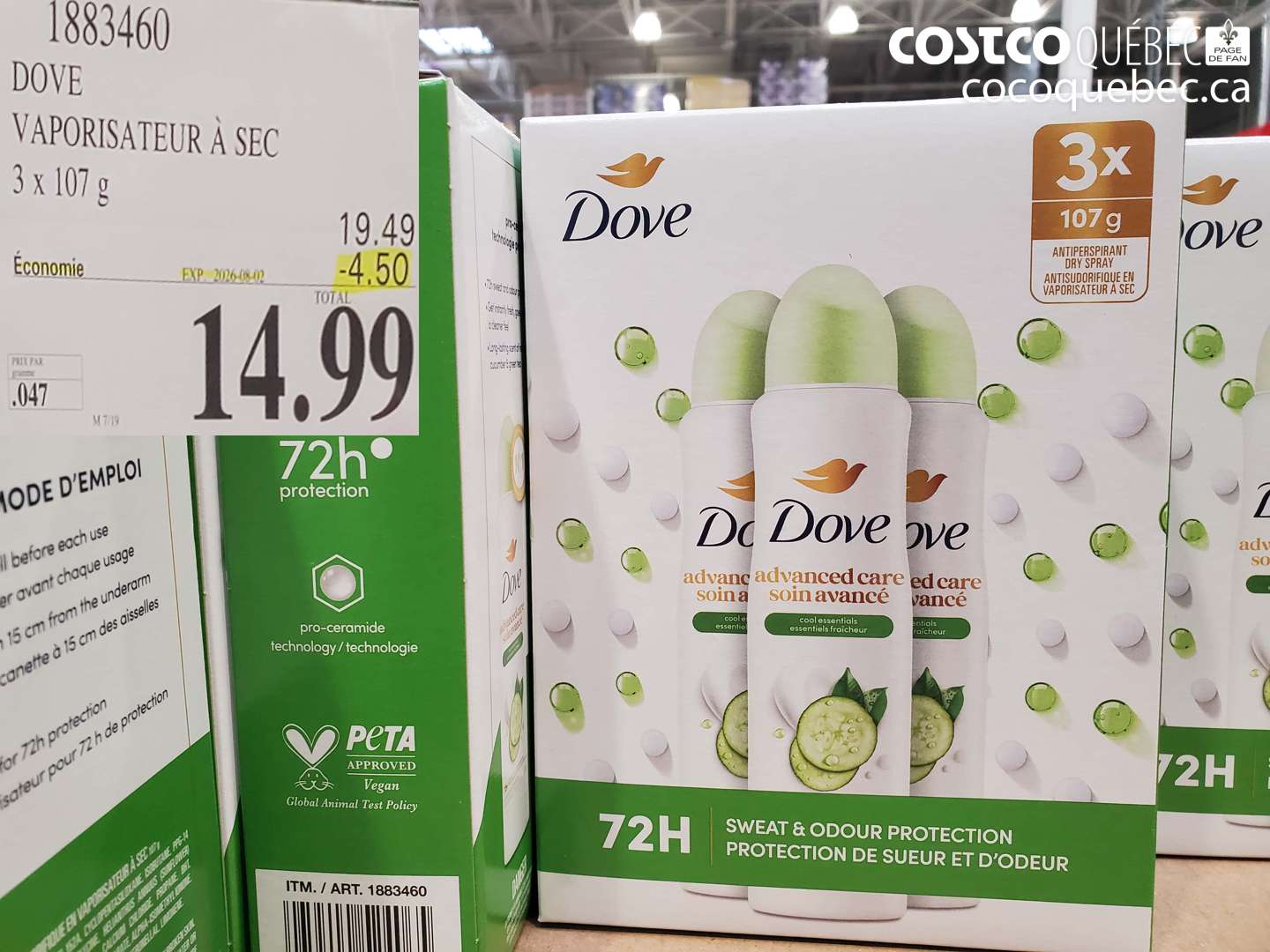 1883460 DOVE VAPORISATEUR À SEC 3 X 107 G ($4.50 INSTANT SAVINGS EXPIRES ON 2026-08-02) $14.99