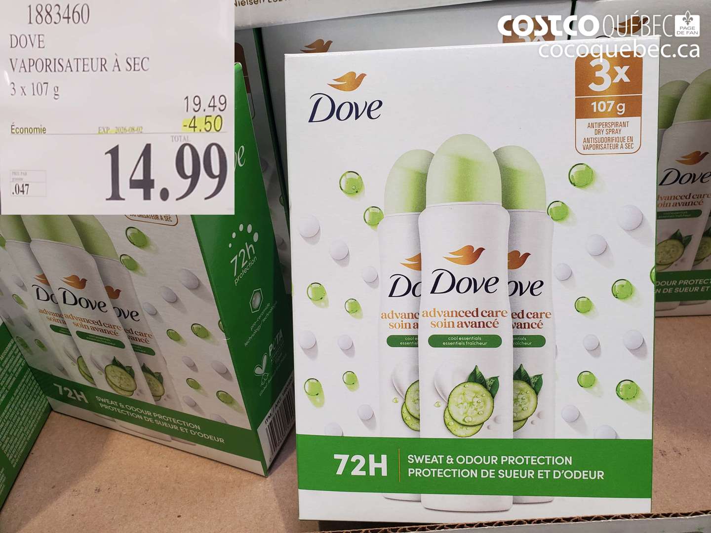 1883460 DOVE VAPORISATEUR À SEC 3 X 107 G ($4.50 INSTANT SAVINGS EXPIRES ON 2026-08-02) $14.99