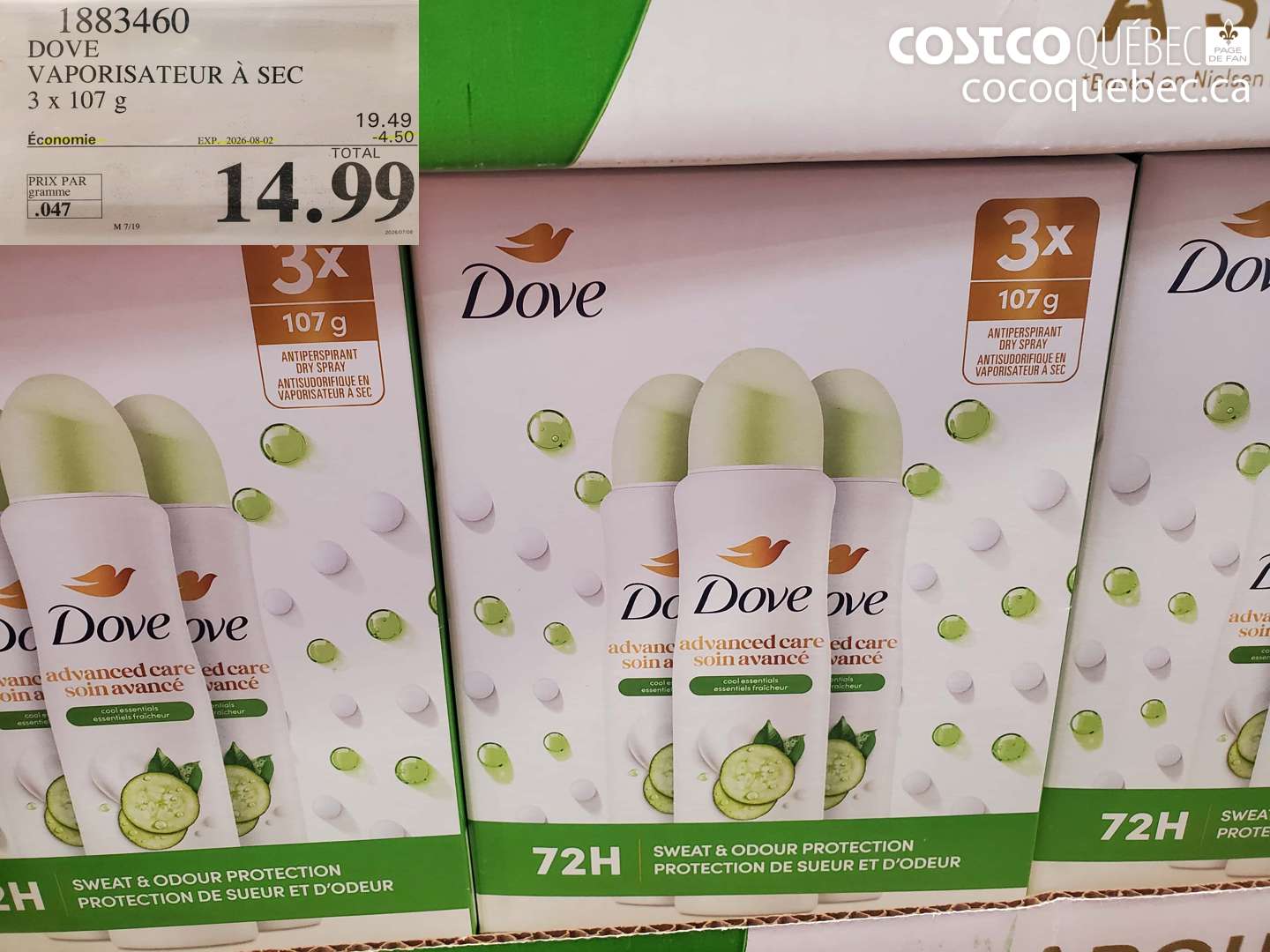 1883460 DOVE VAPORISATEUR À SEC 3 X 107 H ($4.50 INSTANT SAVINGS EXPIRES ON 2026-08-02) $14.99
