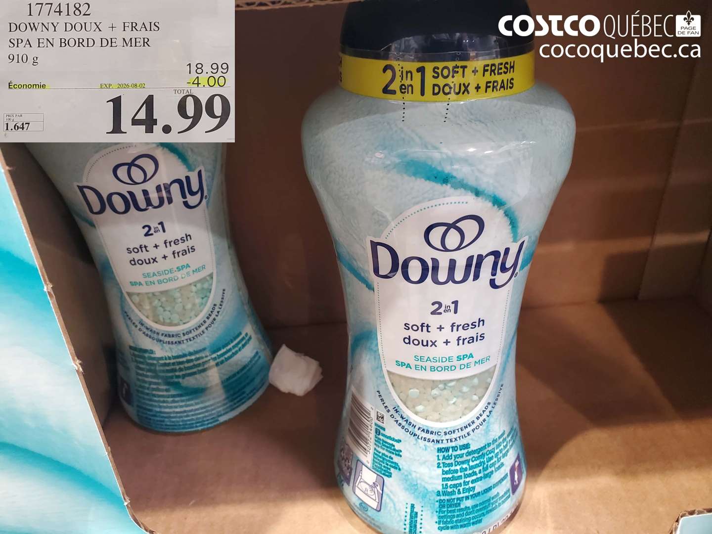 1774182 DOWNY DOUX + FRAIS SPA EN BORD DE MER 910 G ($4.00 INSTANT SAVINGS EXPIRES ON 2026-08-02) $14.99