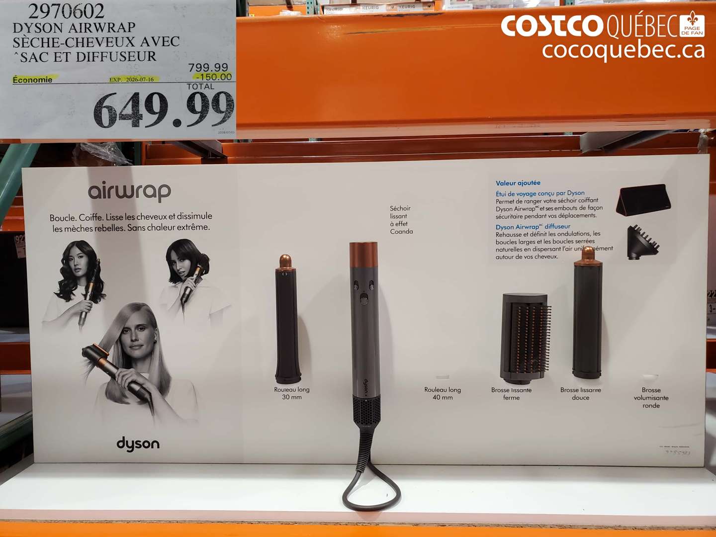 2970602 DYSON AIRWRAP SÈCHE-CHEVEUX AVEC SAC ET DIFFUSEUR ($150.00 INSTANT SAVINGS EXPIRES ON 2026-07-16) $649.99