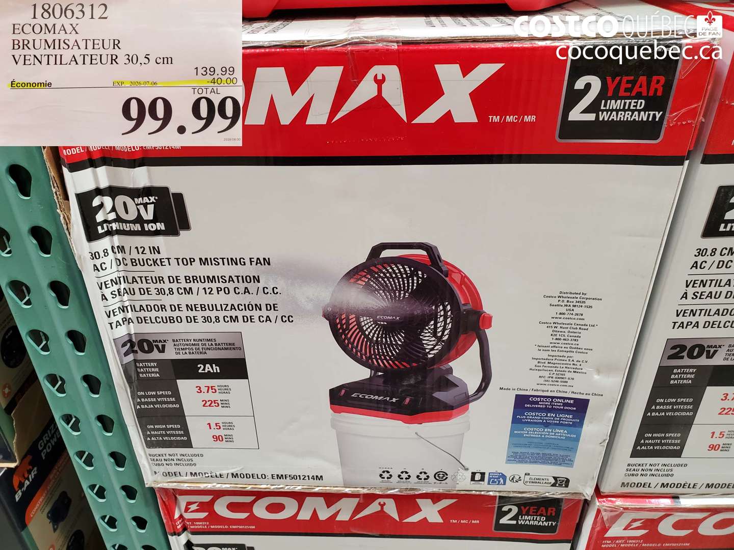 1806312 ECOMAX BRUMISATEUR VENTILATEUR 30.5 CM ($40.00 INSTANT SAVINGS EXPIRES ON 2026-07-06) $99.99