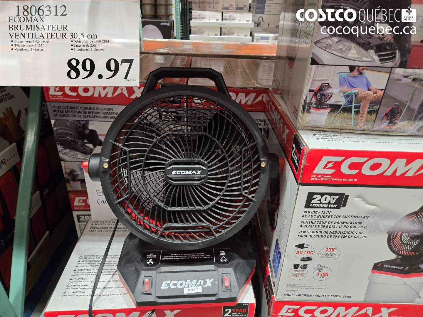 1806312 ECOMAX BRUMISATEUR VENTILATEUR 30.5 CM $89.97