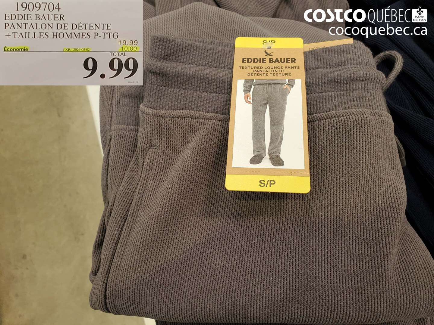 1909704 EDDIE BAUER PANTALON DE DÉTENTE +TAILLES HOMMES P-TTG ($10.00 INSTANT SAVINGS EXPIRES ON 2026-08-02) $9.99