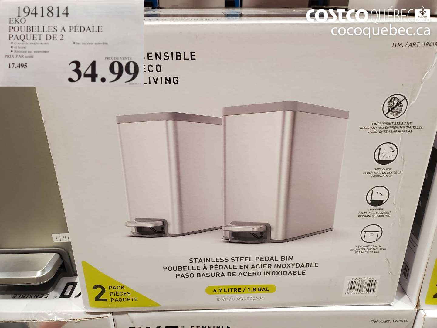1941814 EKO POUBELLES A PÉDALE PAQUET DE 2 $34.99