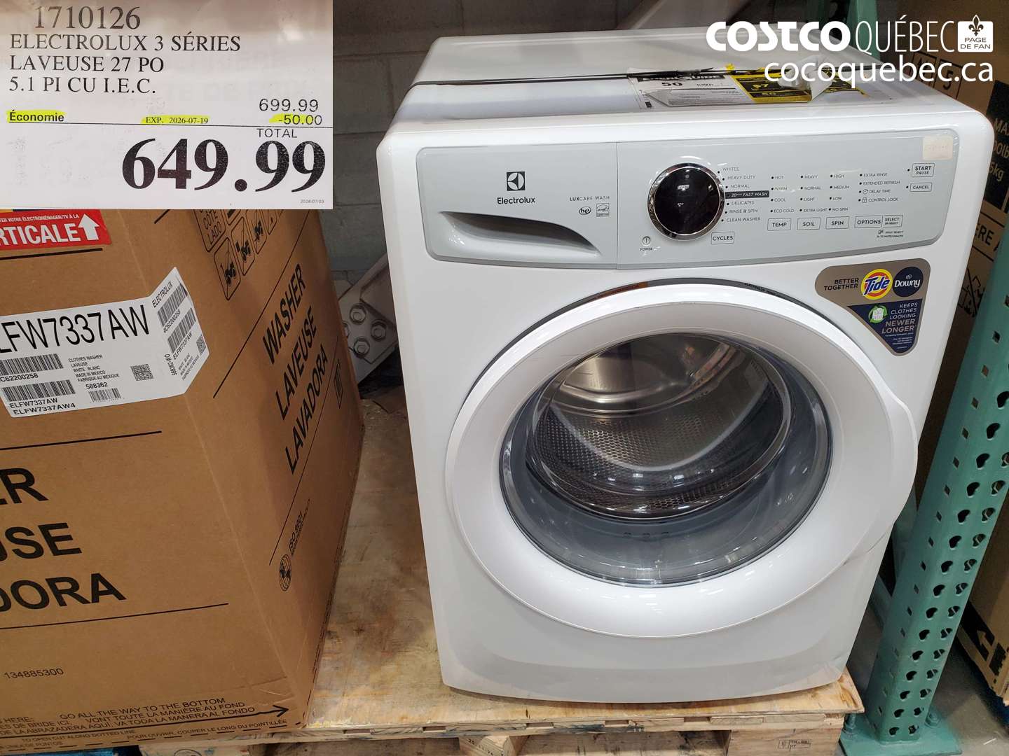1710126 ELECTROLUX 3 SÉRIES LAVEUSE 27 PO 5.1 PI CU I.E.C. ($50.00 INSTANT SAVINGS EXPIRES ON 2026-07-19) $649.99