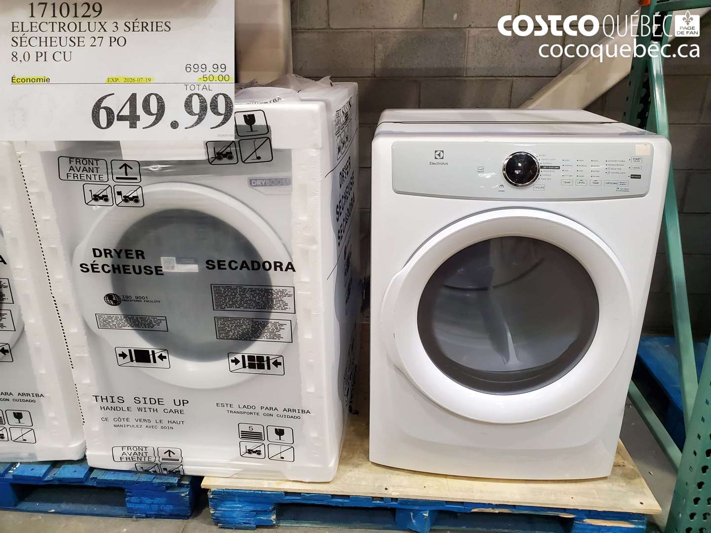 1710129 ELECTROLUX 3 SÉRIES SÉCHEUSE 27 PO 8.0 PI CU ($50.00 INSTANT SAVINGS EXPIRES ON 2026-07-19) $649.99