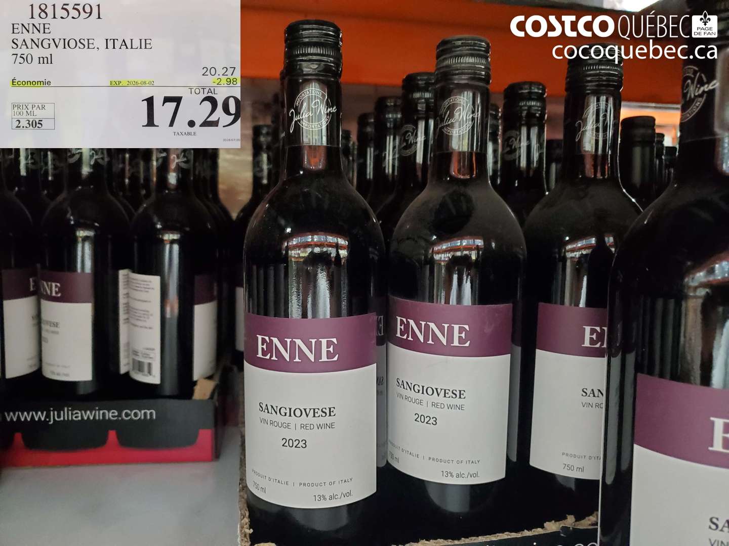1815591 ENNE SANGVIOSE, ITALIE 750 ML ($2.98 INSTANT SAVINGS EXPIRES ON 2026-08-02) $17.29